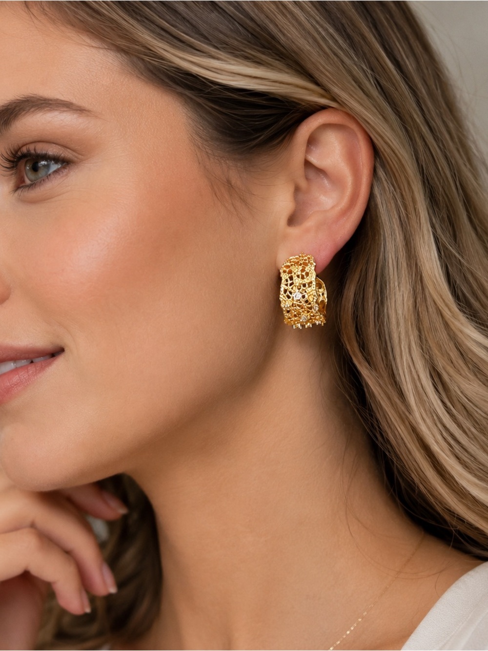 Gold Filigree Hoop Earrings - Women Jewelry